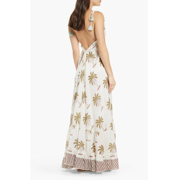 Roller Rabbit Morjim Palm Venezia Maxi Tassel Cream Dress Size Medium - Picture 2 of 11